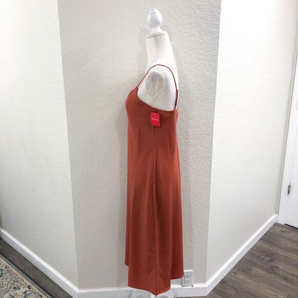 NWT SPANX Carefree Crepe Reversible Slip Midi Dress Coral Orange Sedona - Picture 4 of 14